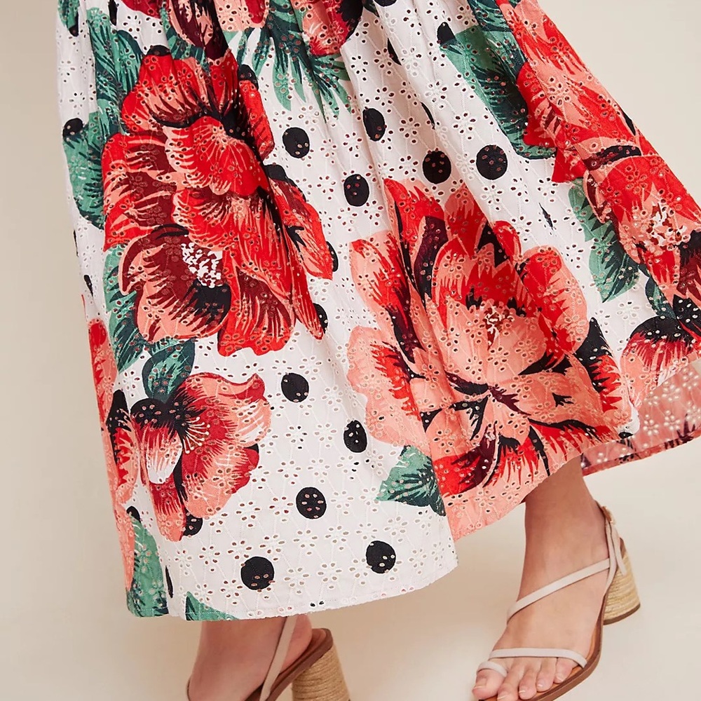 Farm Rio Anthropology Red floral Eyelet Riviera Maxi dress. NEW w/ tags . SZ. 8 - Picture 8 of 8